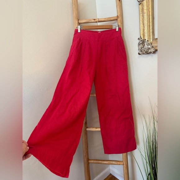 Abercrombie & Fitch A&F Linen Blend Pants Ultra High Rise Wide Leg Pink Sz Small - Picture 3 of 8
